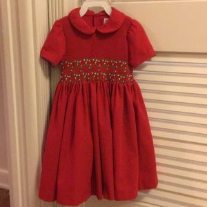 Vintage girls smocked red dress